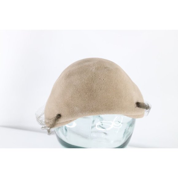 Vintage 50s Tonak Womens Wool Felt Lace Perch Hat Cap Beige